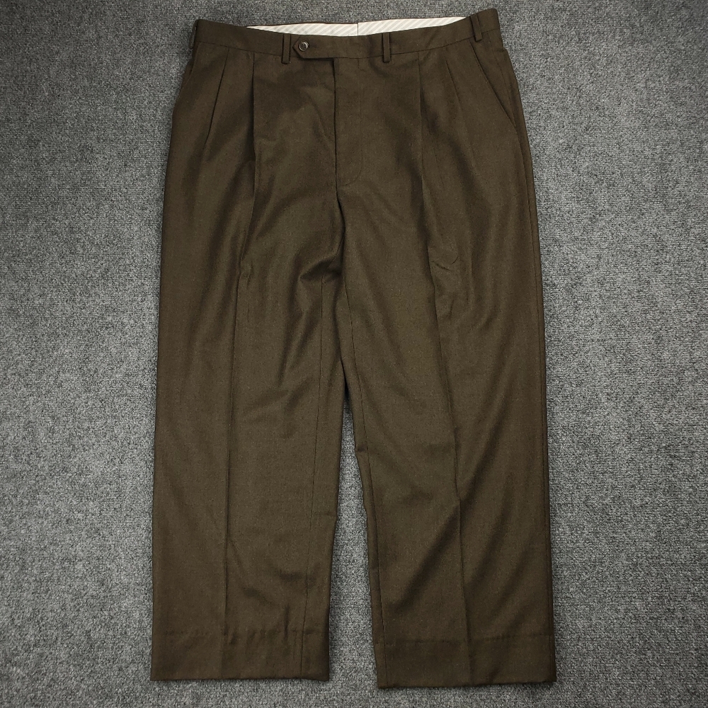 Samuelsohn Wool Dress Pants Mens Size 40R Super 120s Pleated Brown Formal Italy